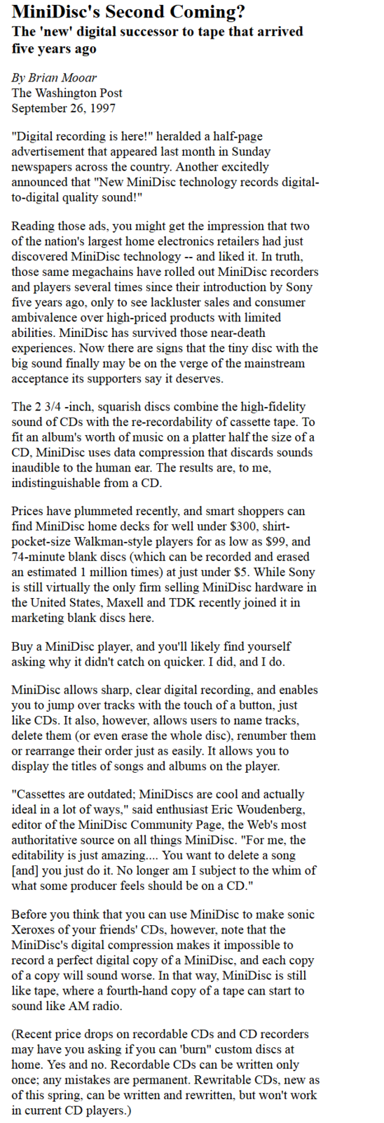WashingtonPost com Fast Forward MiniDisc's Second Coming 1.png