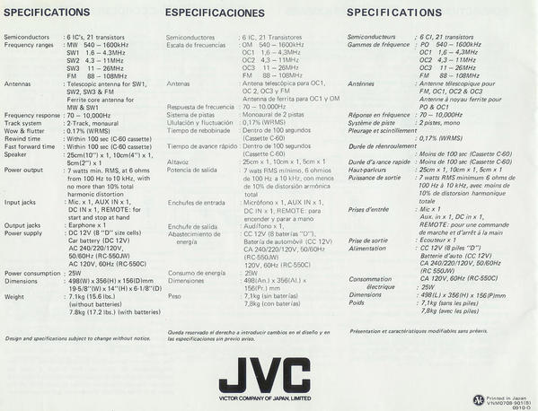 JVC RC 550 JW Specifications